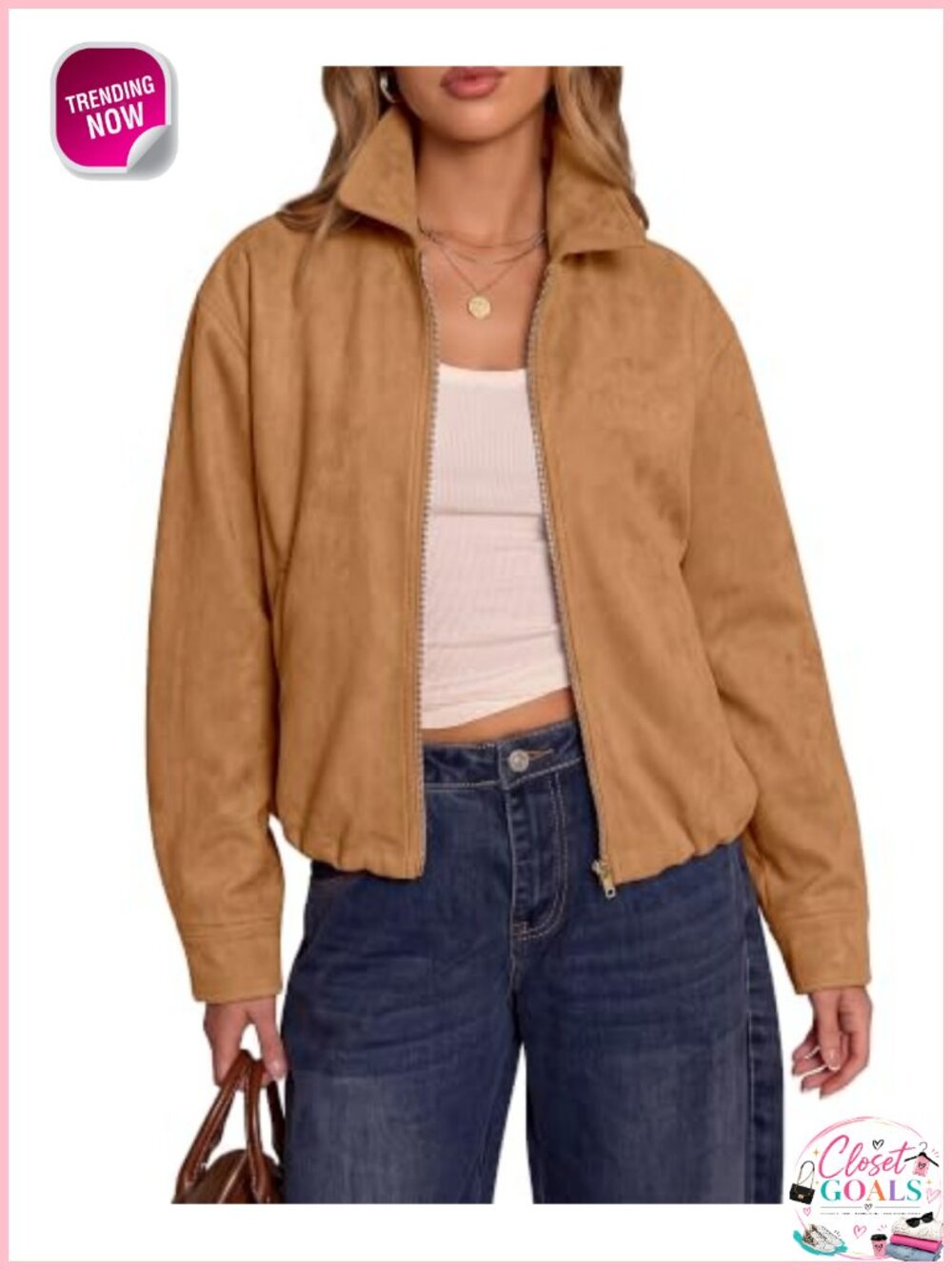 Faux Suede Cropped Jacket Oversized Fall Coat Zip Up Casual Outerwear